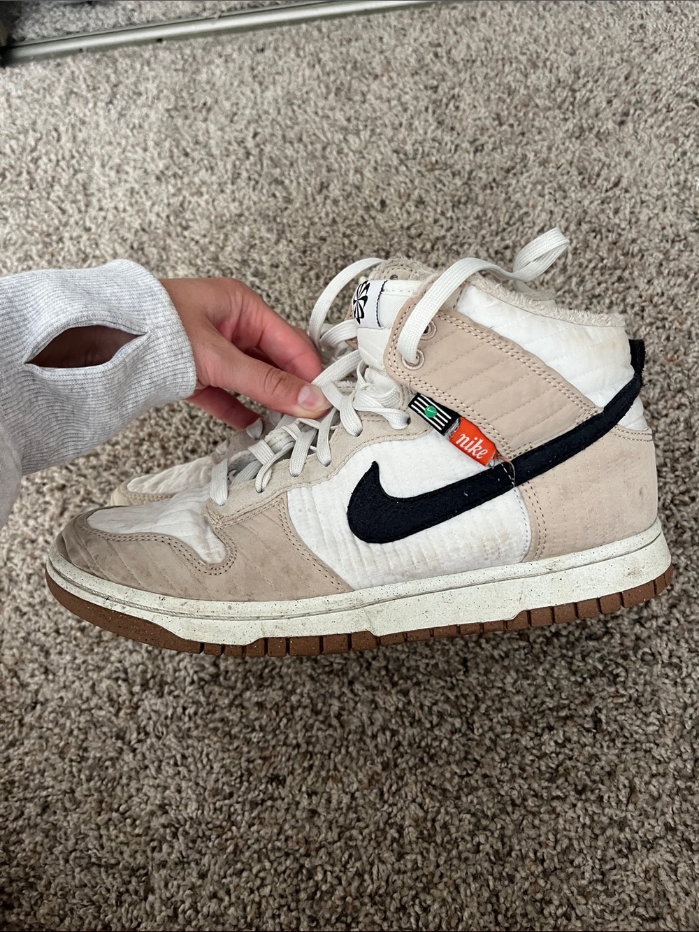 Nike Beige, White and Black High-Top Kids Sneakers